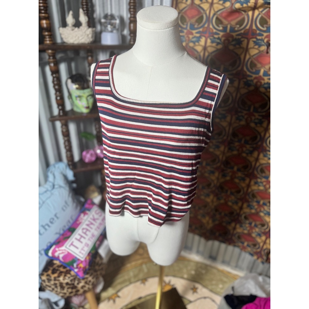 Striped Tank Top‎ Fiorlini International Sleeveless Square Neck Small